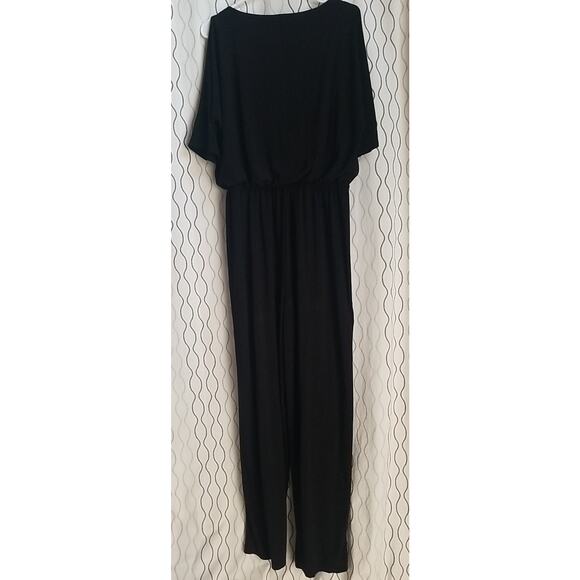 Emma & Michele Women Elegant Cold Sleeve Wide Straight Leg Jumpsuit Black Size L - Picture 3 of 16
